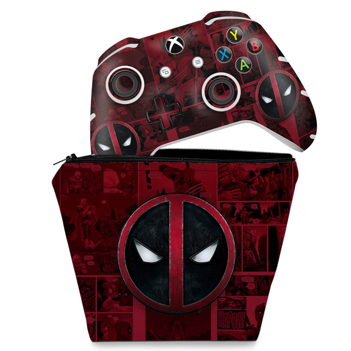 KIT Capa Case e Skin Anti-Rage Xbox One Slim X Controle - Deadpool Comics
