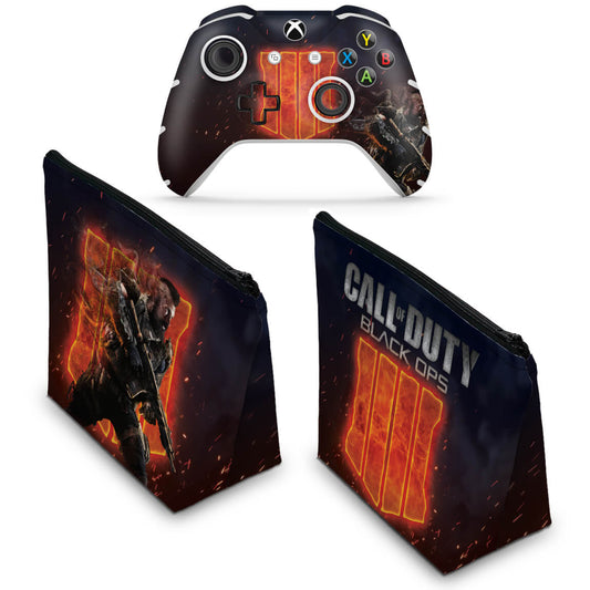 KIT Capa Case e Skin Anti-Rage Xbox One Slim X Controle - Call of Duty Black ops 4