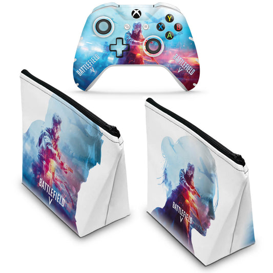 KIT Capa Case e Skin Anti-Rage Xbox One Slim X Controle - Battlefield V