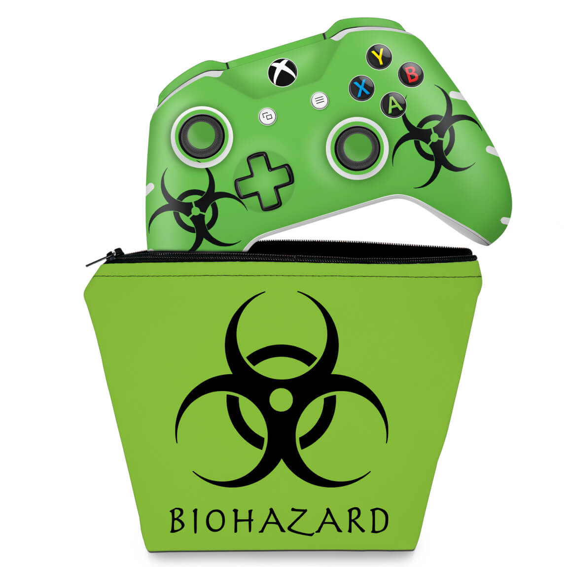 KIT Capa Case e Skin Anti-Rage Xbox One Slim X Controle - Biohazard Radioativo
