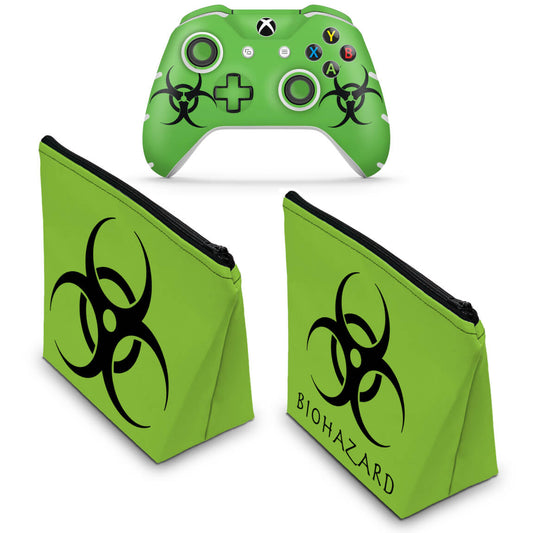 KIT Capa Case e Skin Anti-Rage Xbox One Slim X Controle - Biohazard Radioativo
