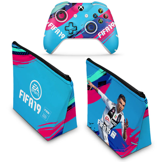 KIT Capa Case e Skin Anti-Rage Xbox One Slim X Controle - FIFA 19