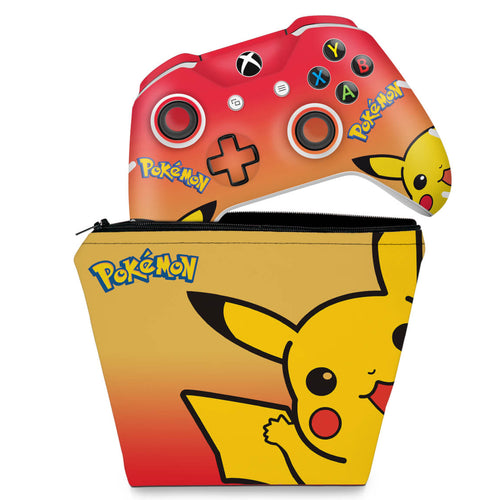 KIT Capa Case e Skin Anti-Rage Xbox One Slim X Controle - Pokemon Pikachu