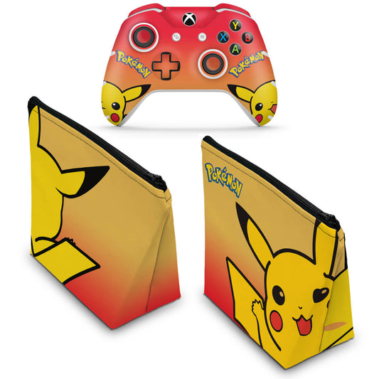 KIT Capa Case e Skin Anti-Rage Xbox One Slim X Controle - Pokemon Pikachu