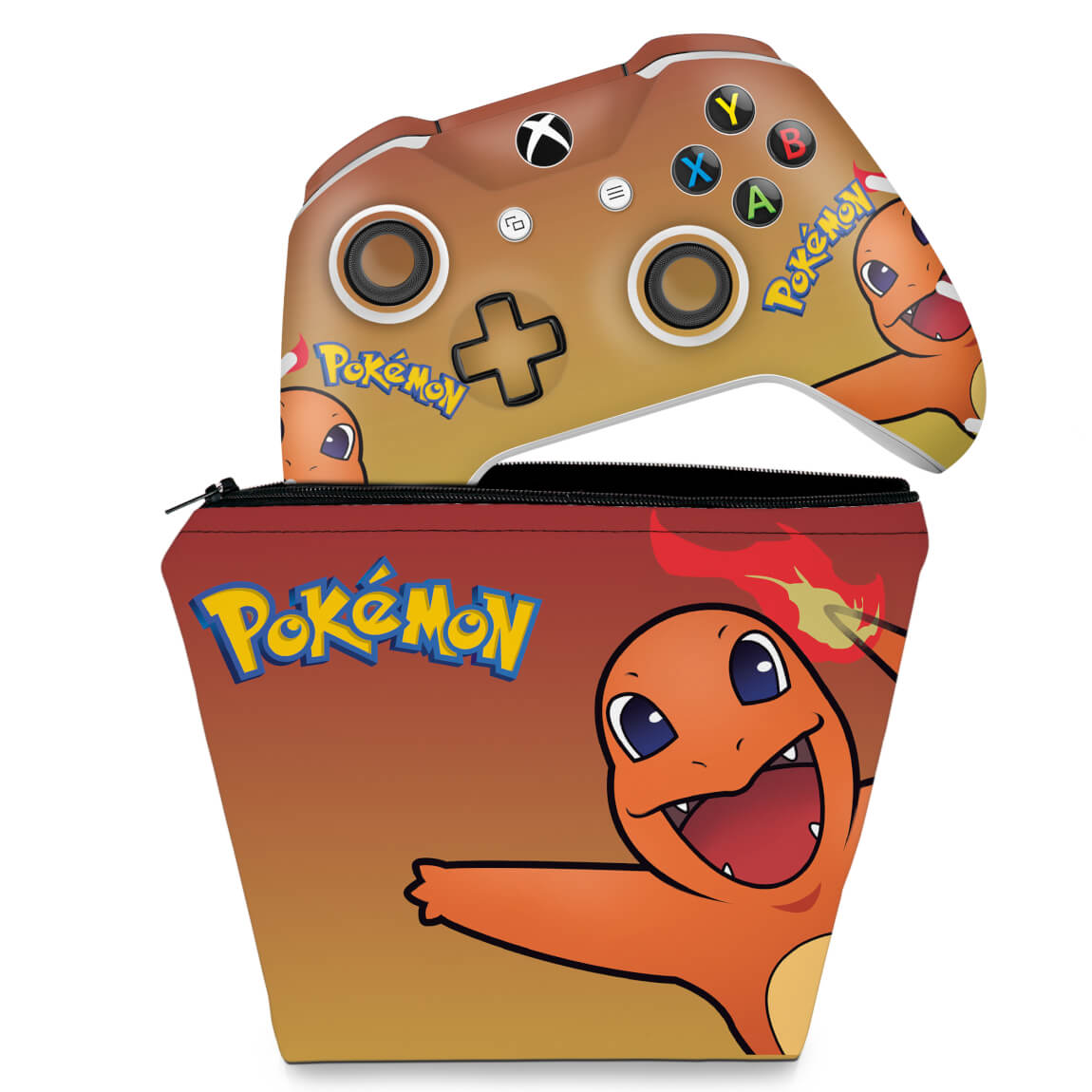 KIT Capa Case e Skin Anti-Rage Xbox One Slim X Controle - Pokemon Charmander