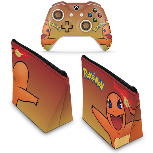 KIT Capa Case e Skin Anti-Rage Xbox One Slim X Controle - Pokemon Charmander