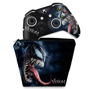 KIT Capa Case e Skin Anti-Rage Xbox One Slim X Controle - Venom