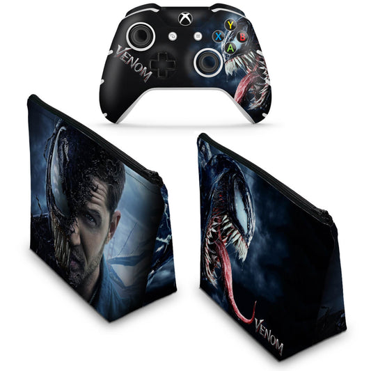 KIT Capa Case e Skin Anti-Rage Xbox One Slim X Controle - Venom