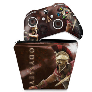 KIT Capa Case e Skin Anti-Rage Xbox One Slim X Controle - Assassins Creed Odyssey