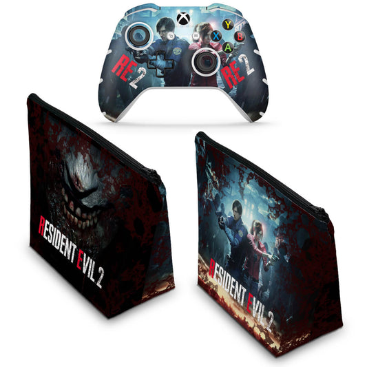 KIT Capa Case e Skin Anti-Rage Xbox One Slim X Controle - Resident Evil 2 Remake