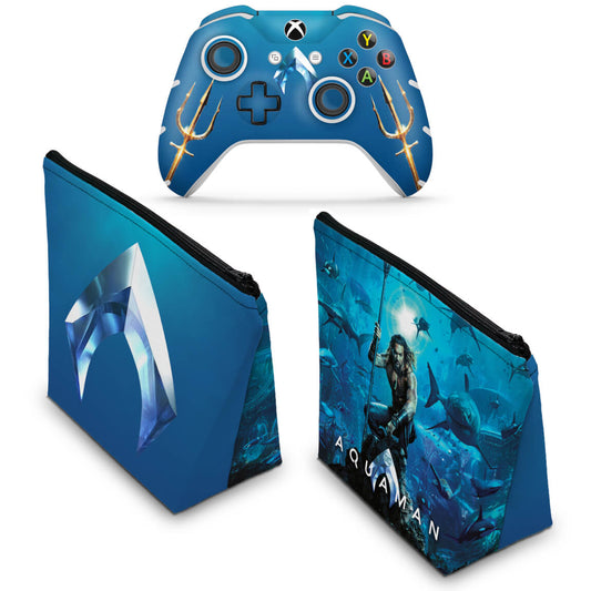 KIT Capa Case e Skin Anti-Rage Xbox One Slim X Controle - Aquaman