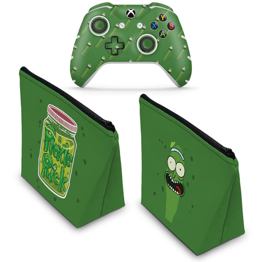 KIT Capa Case e Skin Anti-Rage Xbox One Slim X Controle - Pickle Rick and Morty