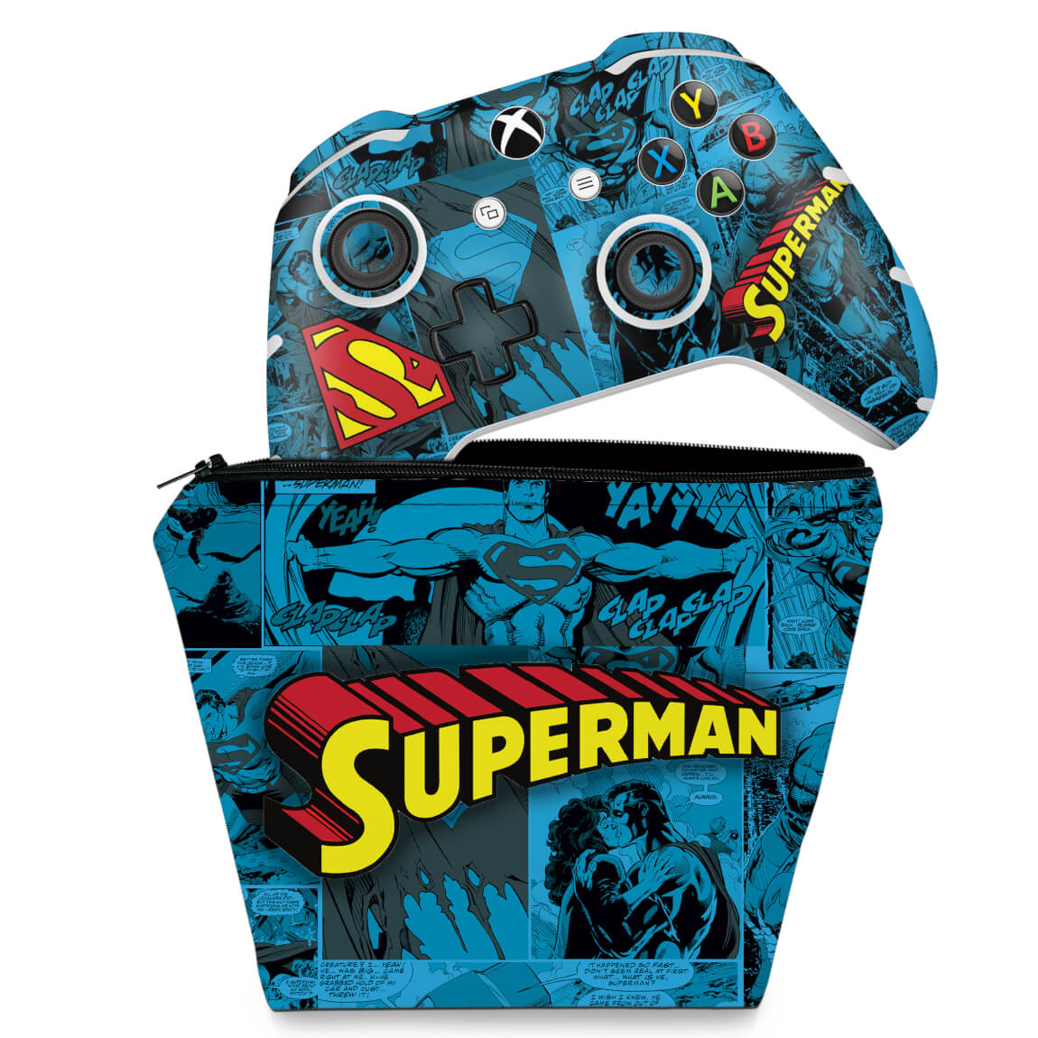 KIT Capa Case e Skin Anti-Rage Xbox One Slim X Controle - Super Homem Superman Comics