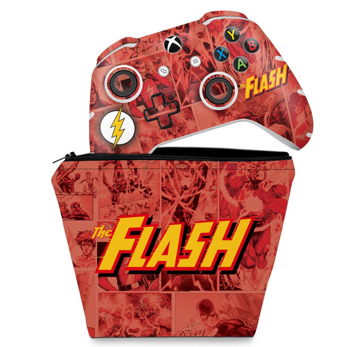 KIT Capa Case e Skin Anti-Rage Xbox One Slim X Controle - The Flash Comics