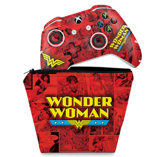 KIT Capa Case e Skin Anti-Rage Xbox One Slim X Controle - Mulher Maravilha Comics