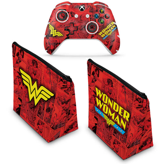 KIT Capa Case e Skin Anti-Rage Xbox One Slim X Controle - Mulher Maravilha Comics