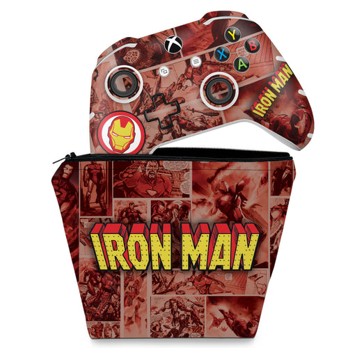 KIT Capa Case e Skin Anti-Rage Xbox One Slim X Controle - Homem de Ferro Comics