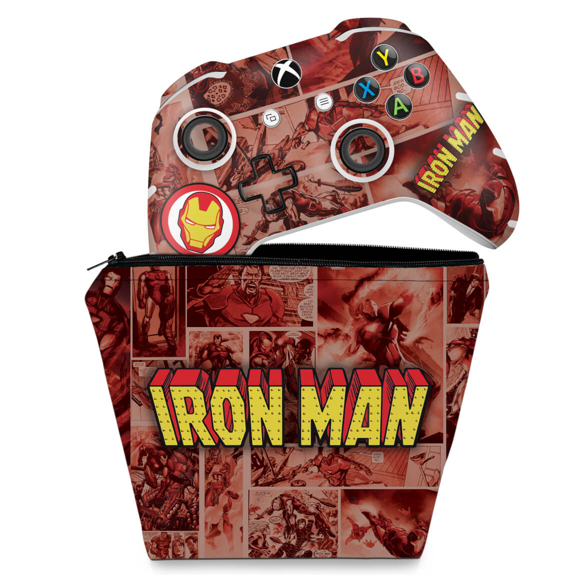 KIT Capa Case e Skin Anti-Rage Xbox One Slim X Controle - Homem de Ferro Comics
