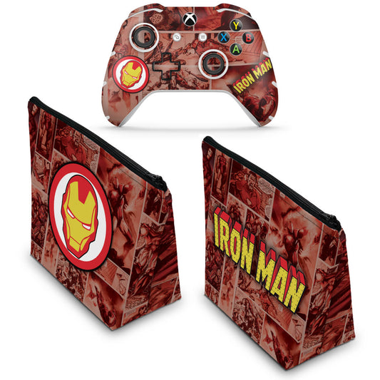 KIT Capa Case e Skin Anti-Rage Xbox One Slim X Controle - Homem de Ferro Comics