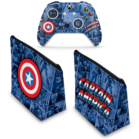 KIT Capa Case e Skin Anti-Rage Xbox One Slim X Controle - Capitão América Comics