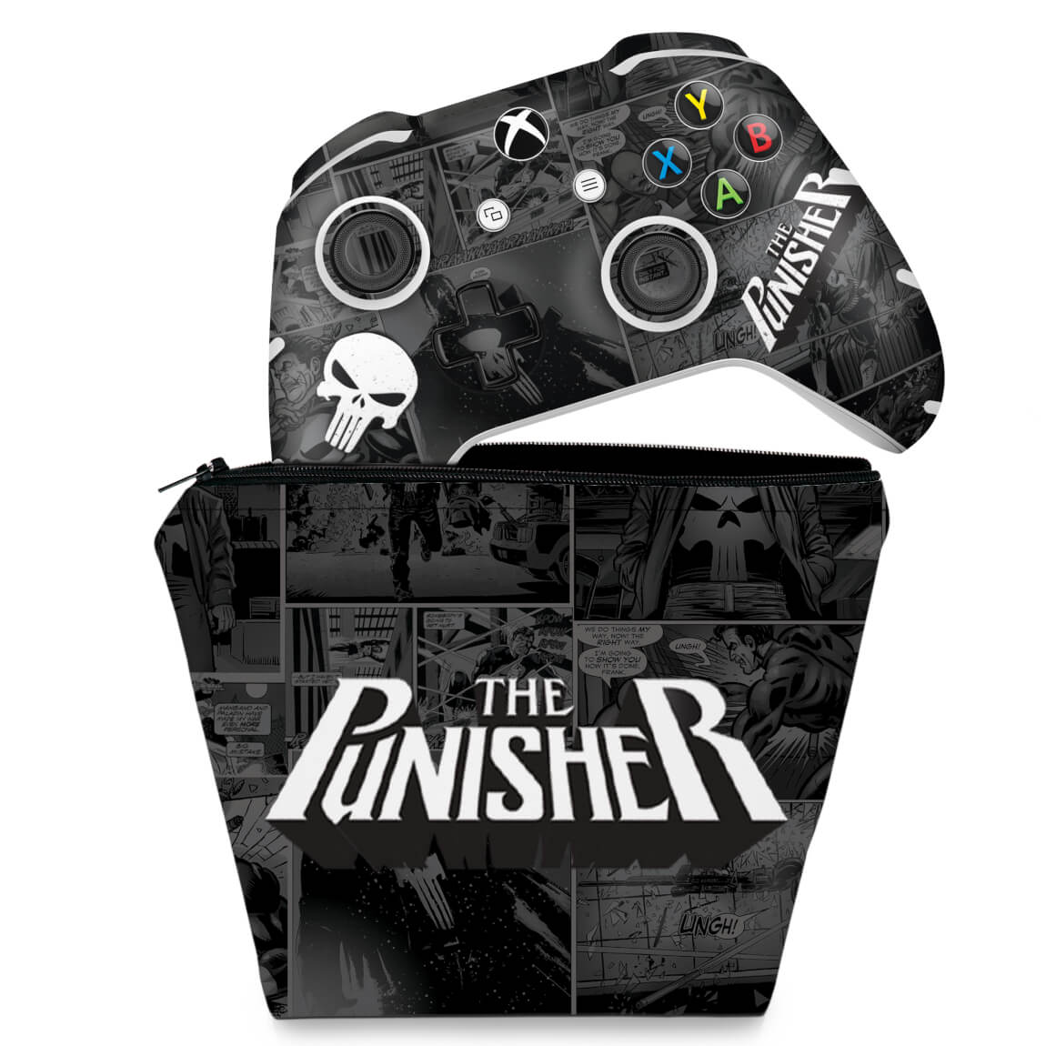 KIT Capa Case e Skin Anti-Rage Xbox One Slim X Controle - The Punisher Justiceiro Comics