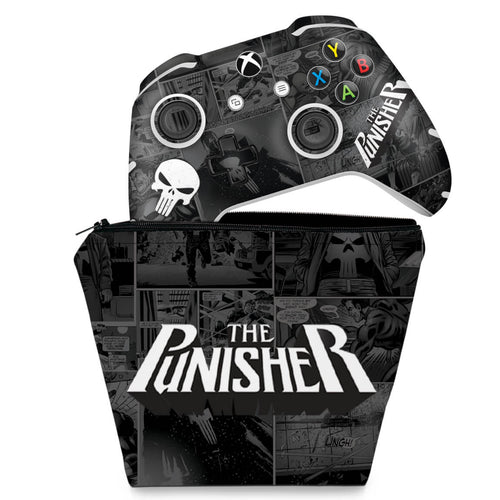 KIT Capa Case e Skin Anti-Rage Xbox One Slim X Controle - The Punisher Justiceiro Comics