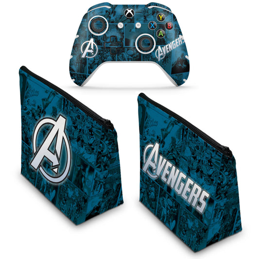KIT Capa Case e Skin Anti-Rage Xbox One Slim X Controle - Avengers Vingadores Comics