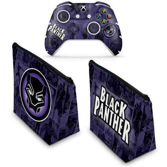 KIT Capa Case e Skin Anti-Rage Xbox One Slim X Controle - Pantera Negra Comics
