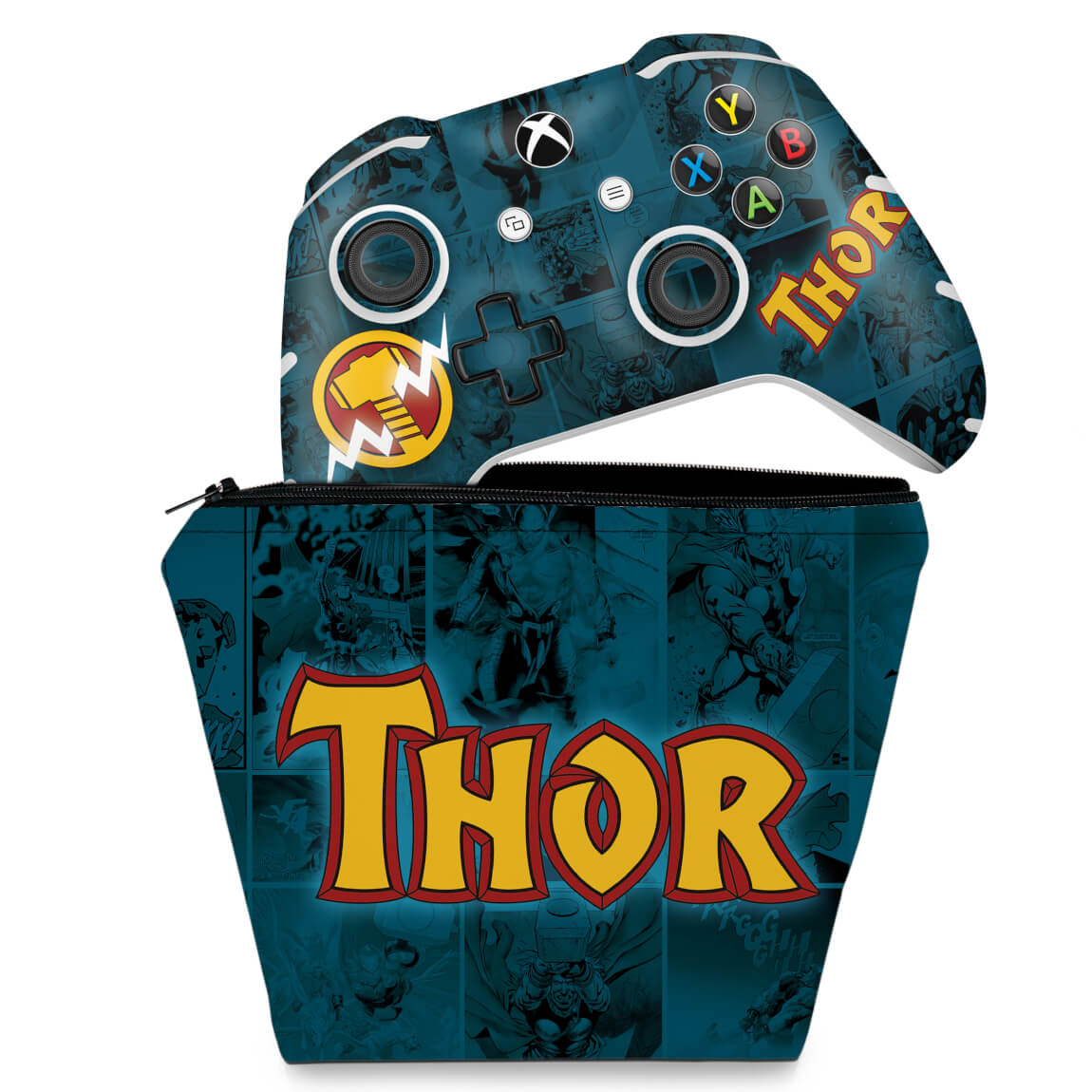KIT Capa Case e Skin Anti-Rage Xbox One Slim X Controle - Thor Comics