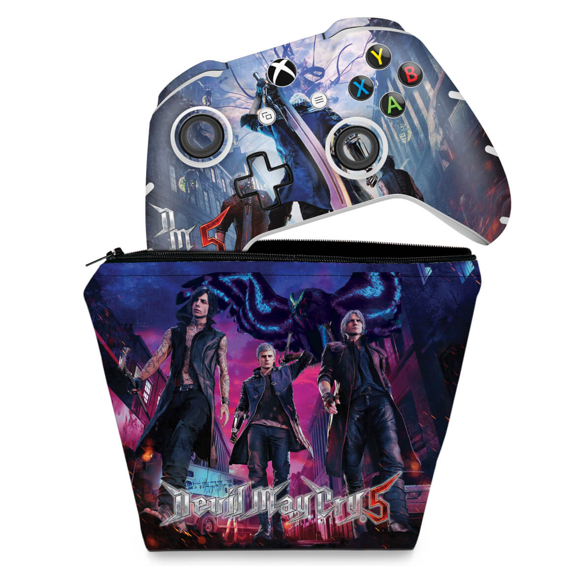KIT Capa Case e Skin Anti-Rage Xbox One Slim X Controle - Devil May Cry 5