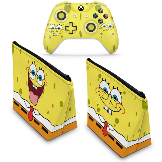 KIT Capa Case e Skin Anti-Rage Xbox One Slim X Controle - Bob Esponja