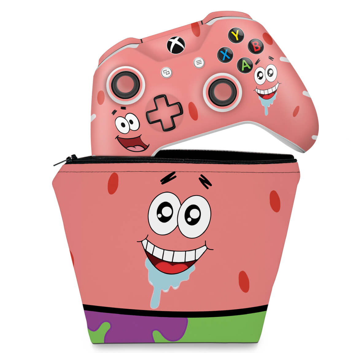 KIT Capa Case e Skin Anti-Rage Xbox One Slim X Controle - Patrick Bob Esponja