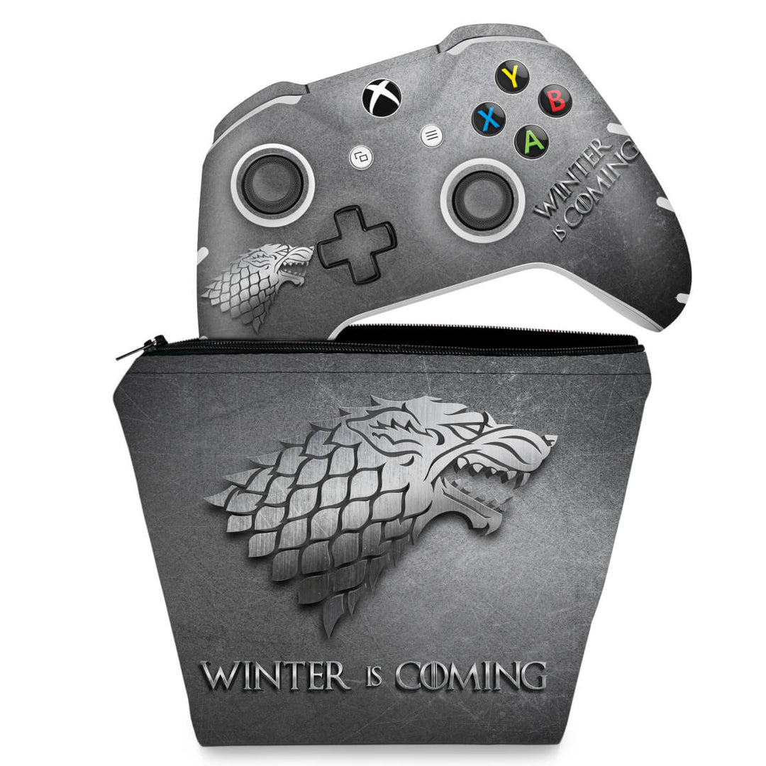 KIT Capa Case e Skin Anti-Rage Xbox One Slim X Controle - Game Of Thrones Stark