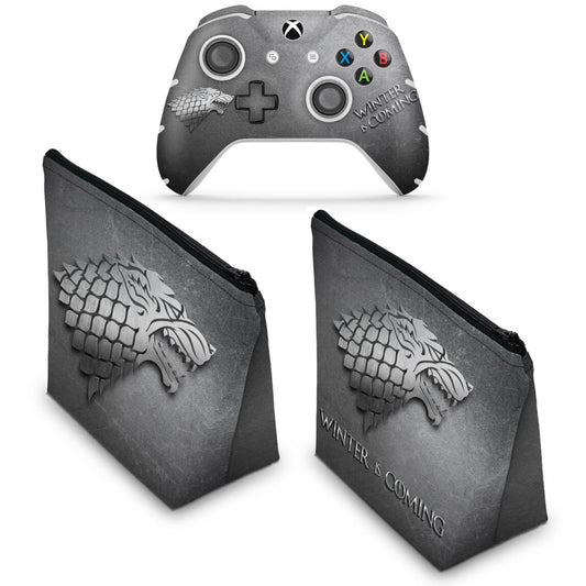 KIT Capa Case e Skin Anti-Rage Xbox One Slim X Controle - Game Of Thrones Stark