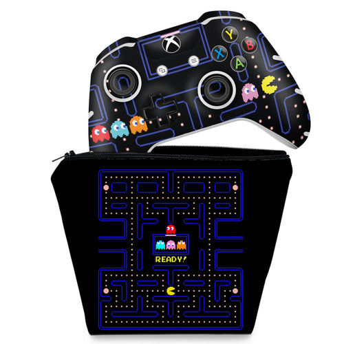 KIT Capa Case e Skin Anti-Rage Xbox One Slim X Controle - Pac Man