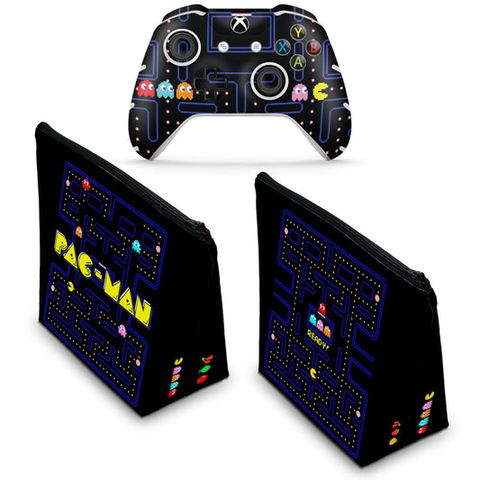 KIT Capa Case e Skin Anti-Rage Xbox One Slim X Controle - Pac Man