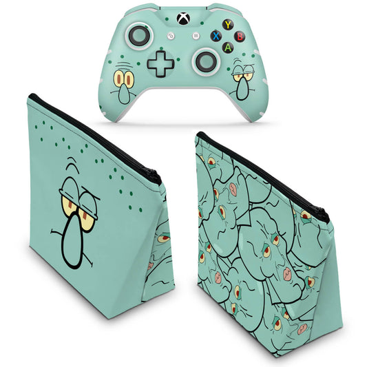 KIT Capa Case e Skin Anti-Rage Xbox One Slim X Controle - Lula Molusco Bob Esponja