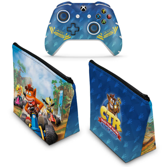 KIT Capa Case e Skin Anti-Rage Xbox One Slim X Controle - Crash Team Racing CTR