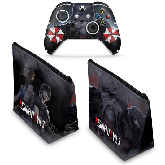 KIT Capa Case e Skin Anti-Rage Xbox One Slim X Controle - Resident Evil 3 Remake
