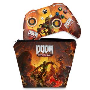 KIT Capa Case e Skin Anti-Rage Xbox One Slim X Controle - Doom Eternal