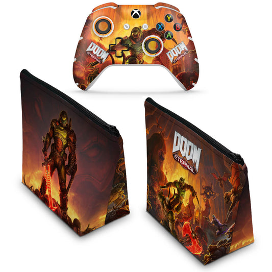 KIT Capa Case e Skin Anti-Rage Xbox One Slim X Controle - Doom Eternal
