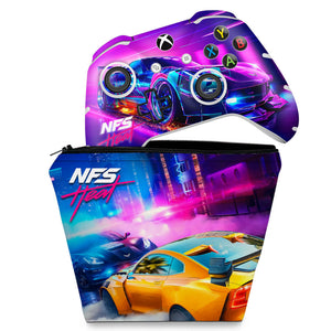 KIT Capa Case e Skin Anti-Rage Xbox One Slim X Controle - Need For Speed Heat