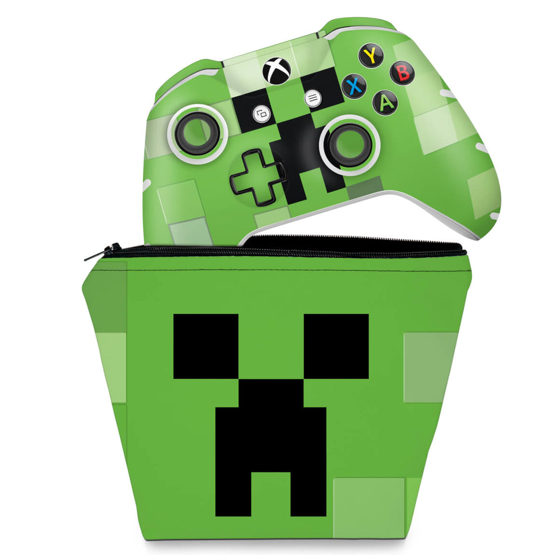 KIT Capa Case e Skin Anti-Rage Xbox One Slim X Controle - Creeper Minecraft
