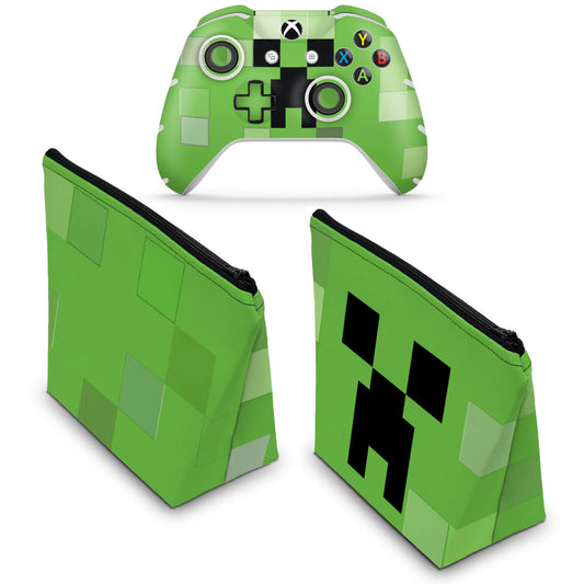 KIT Capa Case e Skin Anti-Rage Xbox One Slim X Controle - Creeper Minecraft