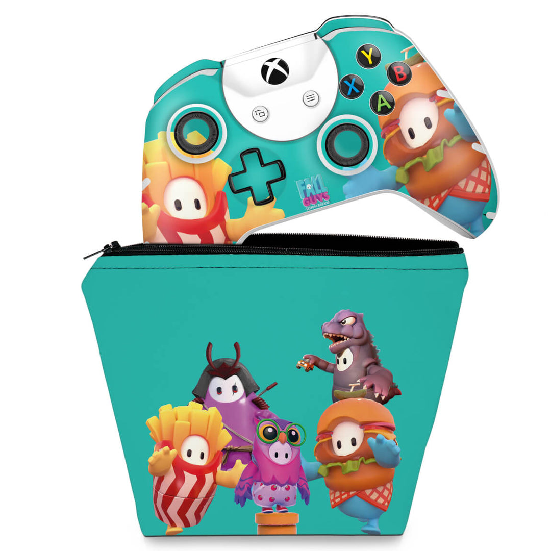 KIT Capa Case e Skin Anti-Rage Xbox One Slim X Controle - Fall Guys