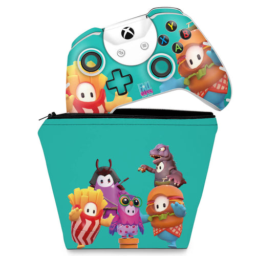 KIT Capa Case e Skin Anti-Rage Xbox One Slim X Controle - Fall Guys