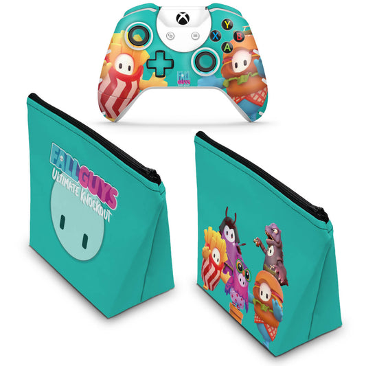 KIT Capa Case e Skin Anti-Rage Xbox One Slim X Controle - Fall Guys