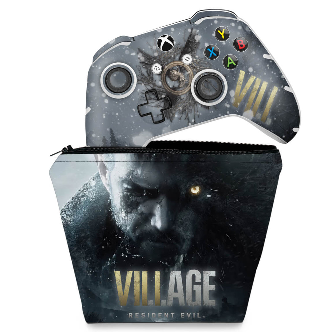 KIT Capa Case e Skin Anti-Rage Xbox One Slim X Controle - Resident Evil Village
