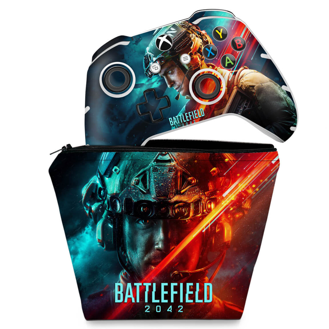 KIT Capa Case e Skin Anti-Rage Xbox One Slim X Controle - Battlefield 2042