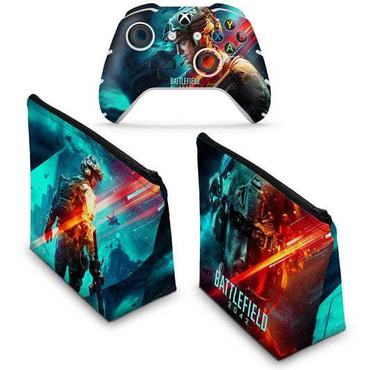 KIT Capa Case e Skin Anti-Rage Xbox One Slim X Controle - Battlefield 2042